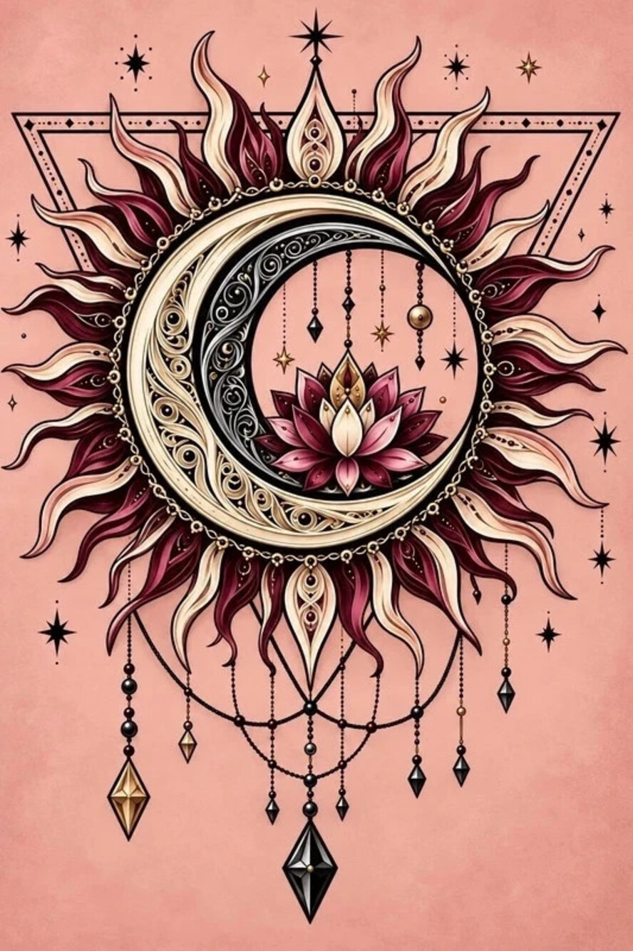 4x6 Framed Celestial Crescent Moon Lotus Art Print
